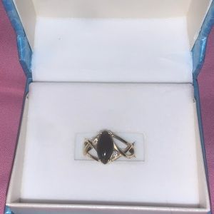 Black coral 14k yellow gold ring
